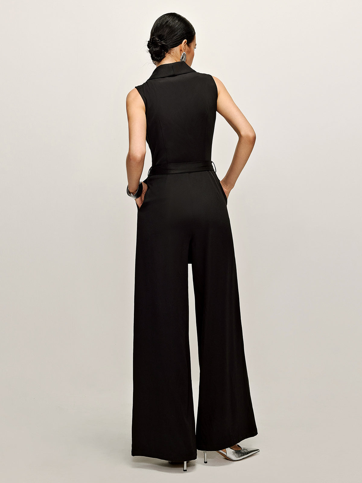 Callistari Plain Panel Sleeveless Belted Jumpsuit-CALLISTARI
