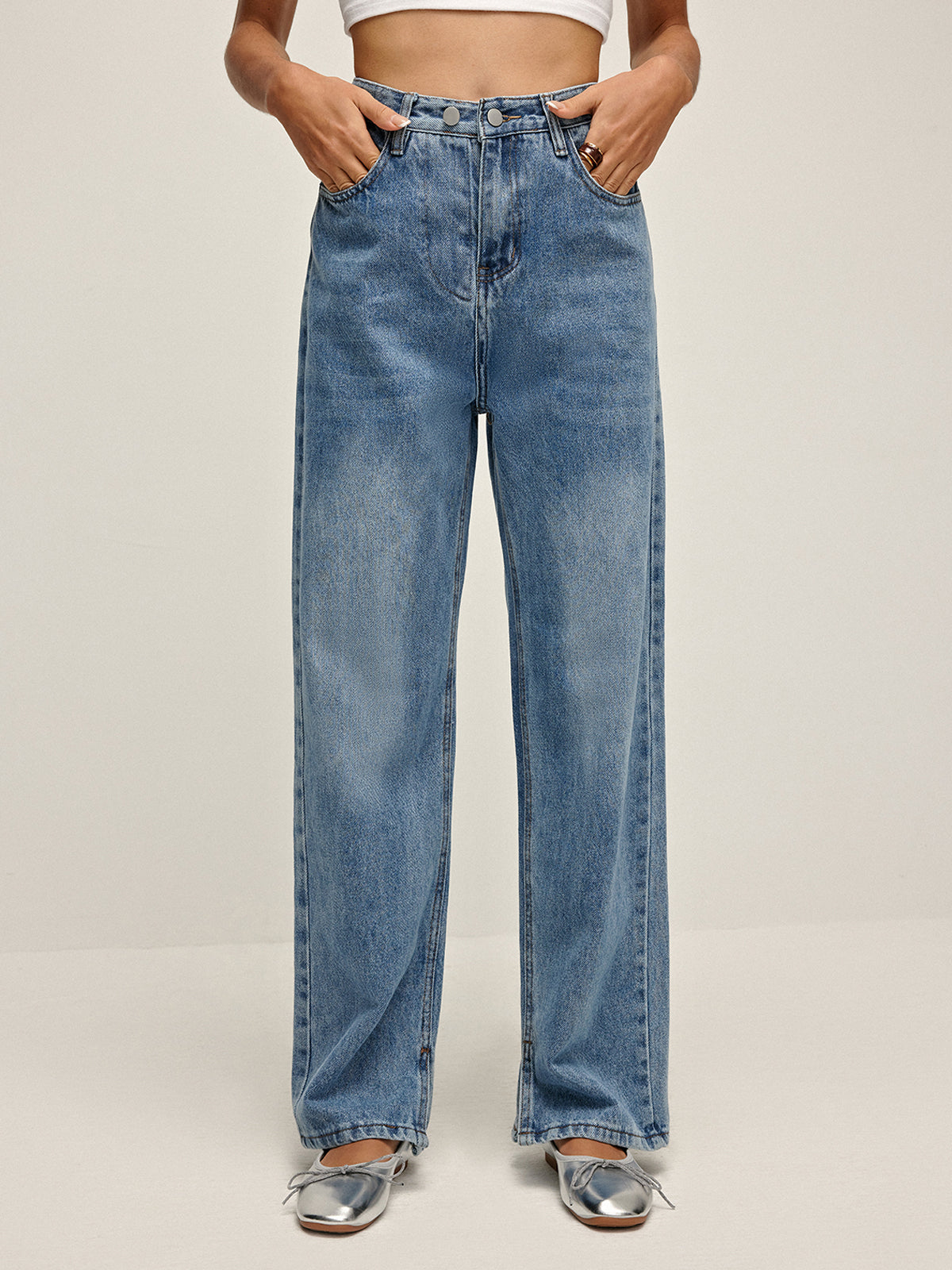 High-Waist Denim Long Jeans-CALLISTARI
