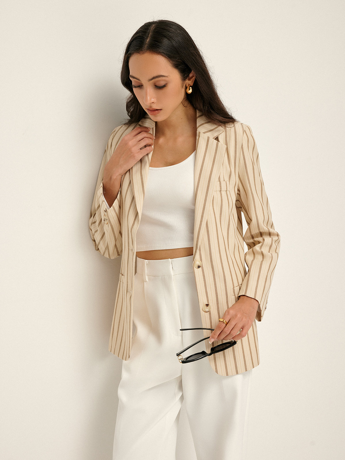 Callistari Lapel Button Pinstripe Blazer-CALLISTARI