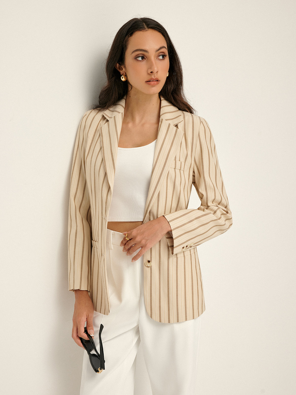 Callistari Lapel Button Pinstripe Blazer-CALLISTARI