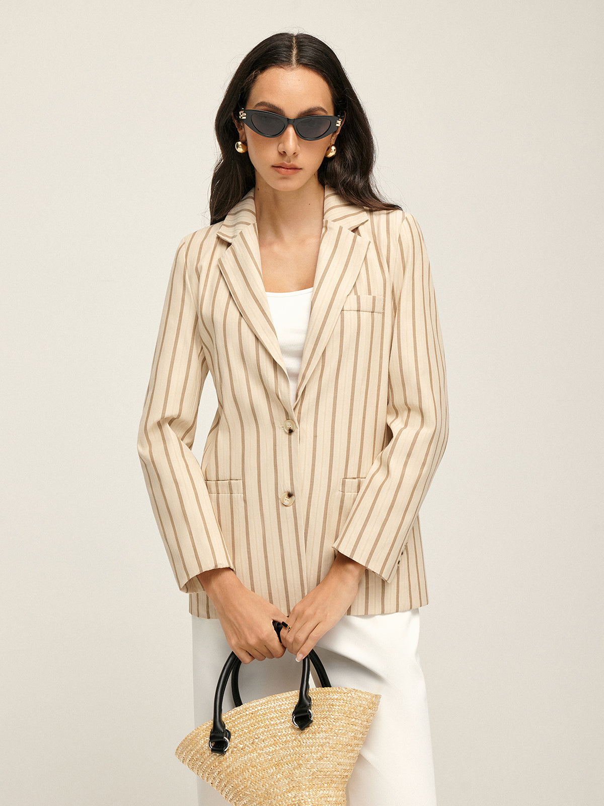 Callistari Lapel Button Pinstripe Blazer-CALLISTARI