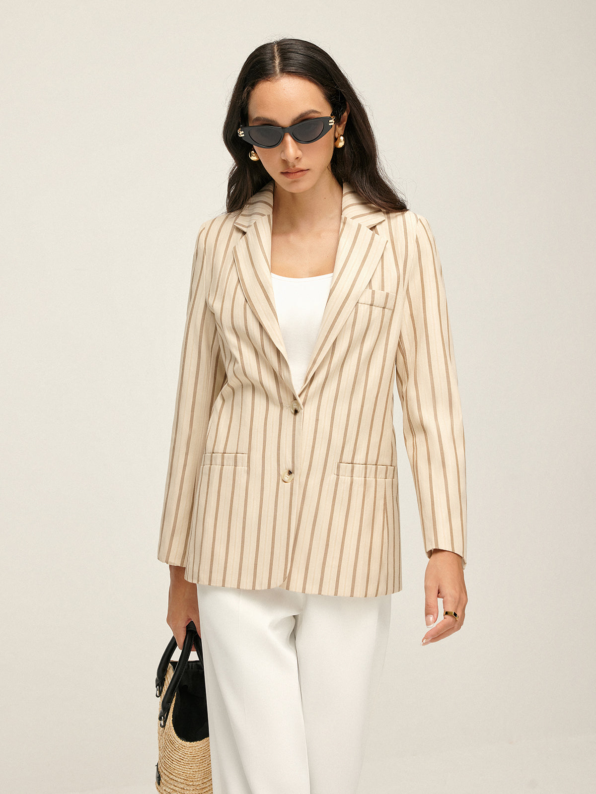 Callistari Lapel Button Pinstripe Blazer-CALLISTARI