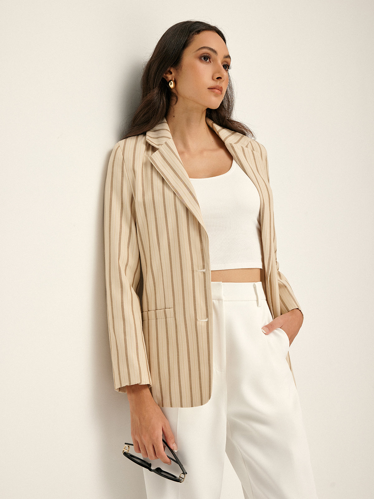 Callistari Lapel Button Pinstripe Blazer-CALLISTARI