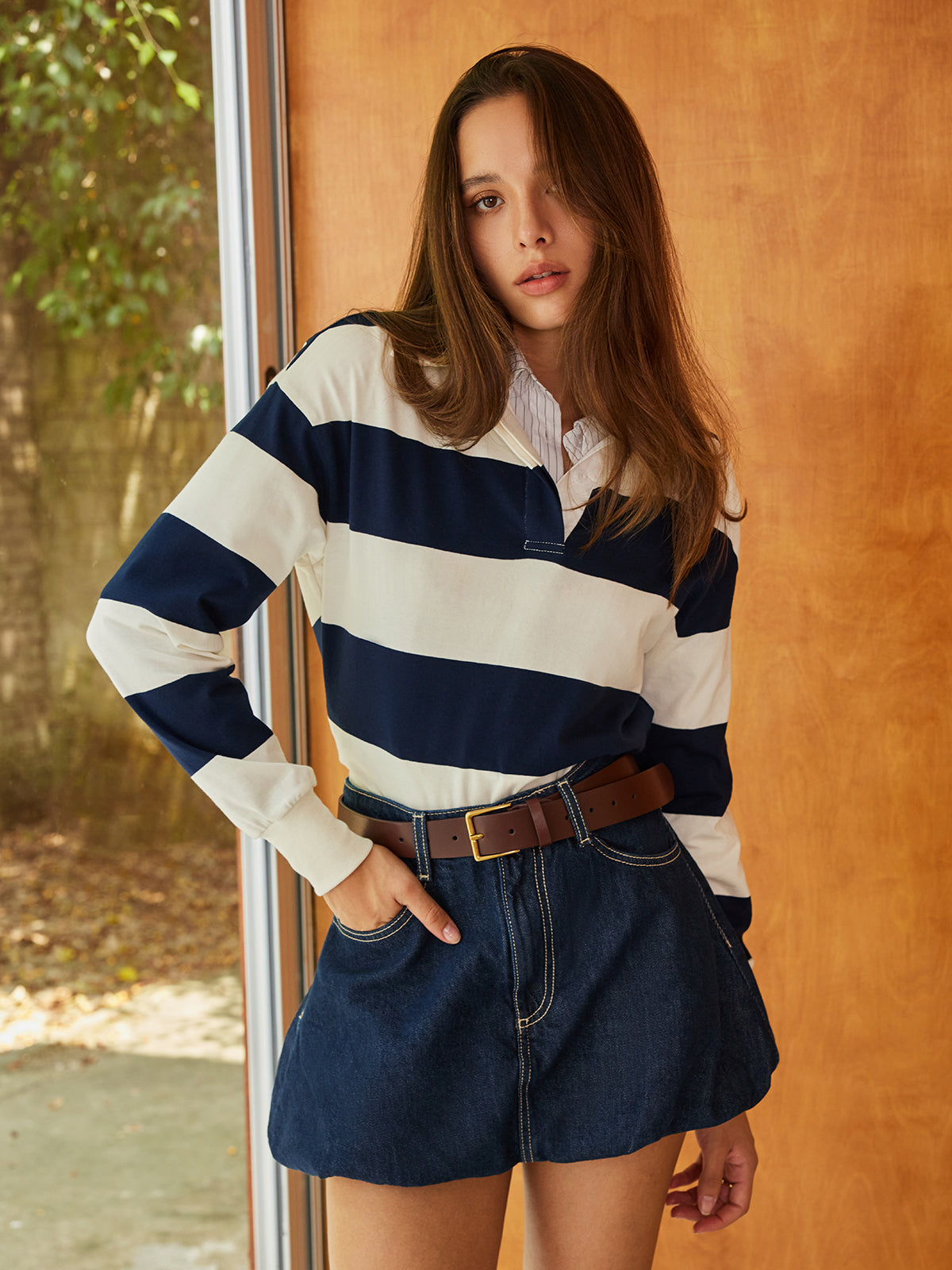 Callistari Striped Polo Bodysuit-CALLISTARI