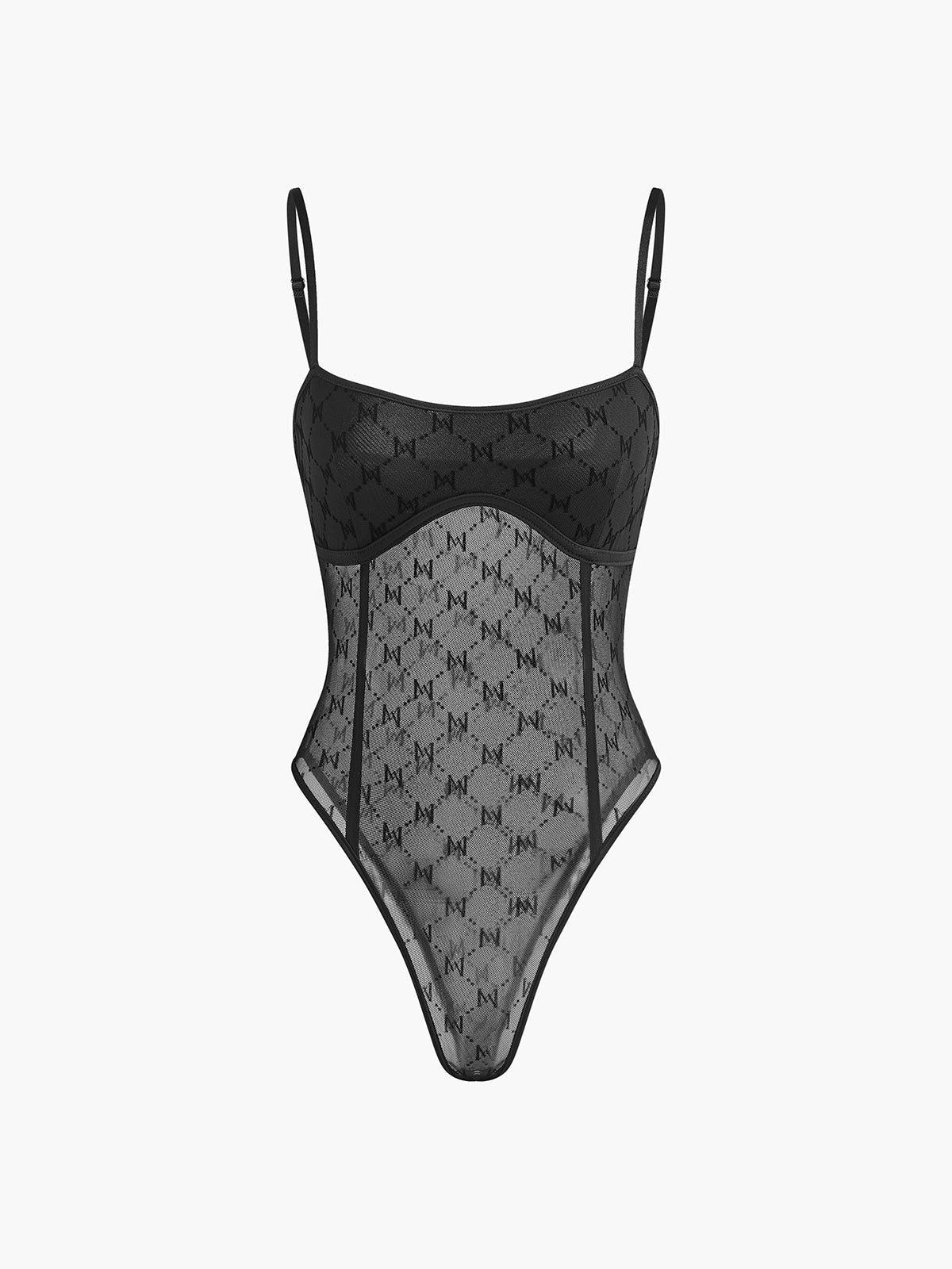 Callistari Spaghetti Strap Mesh Bodysuit-CALLISTARI