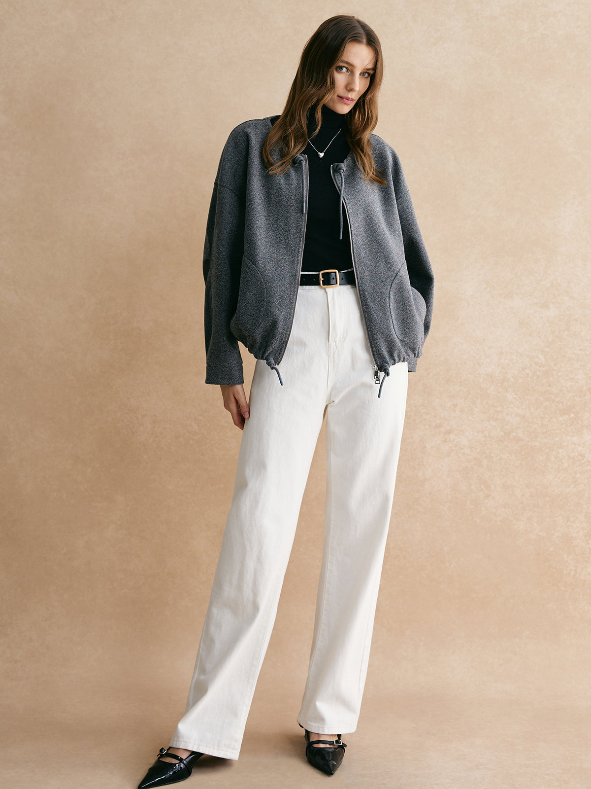 Drawstring Zipper Loose Jacket-CALLISTARI