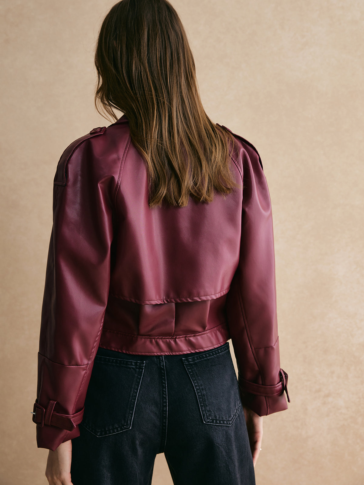 Buckle Design Belted PU Leather Jacket-CALLISTARI