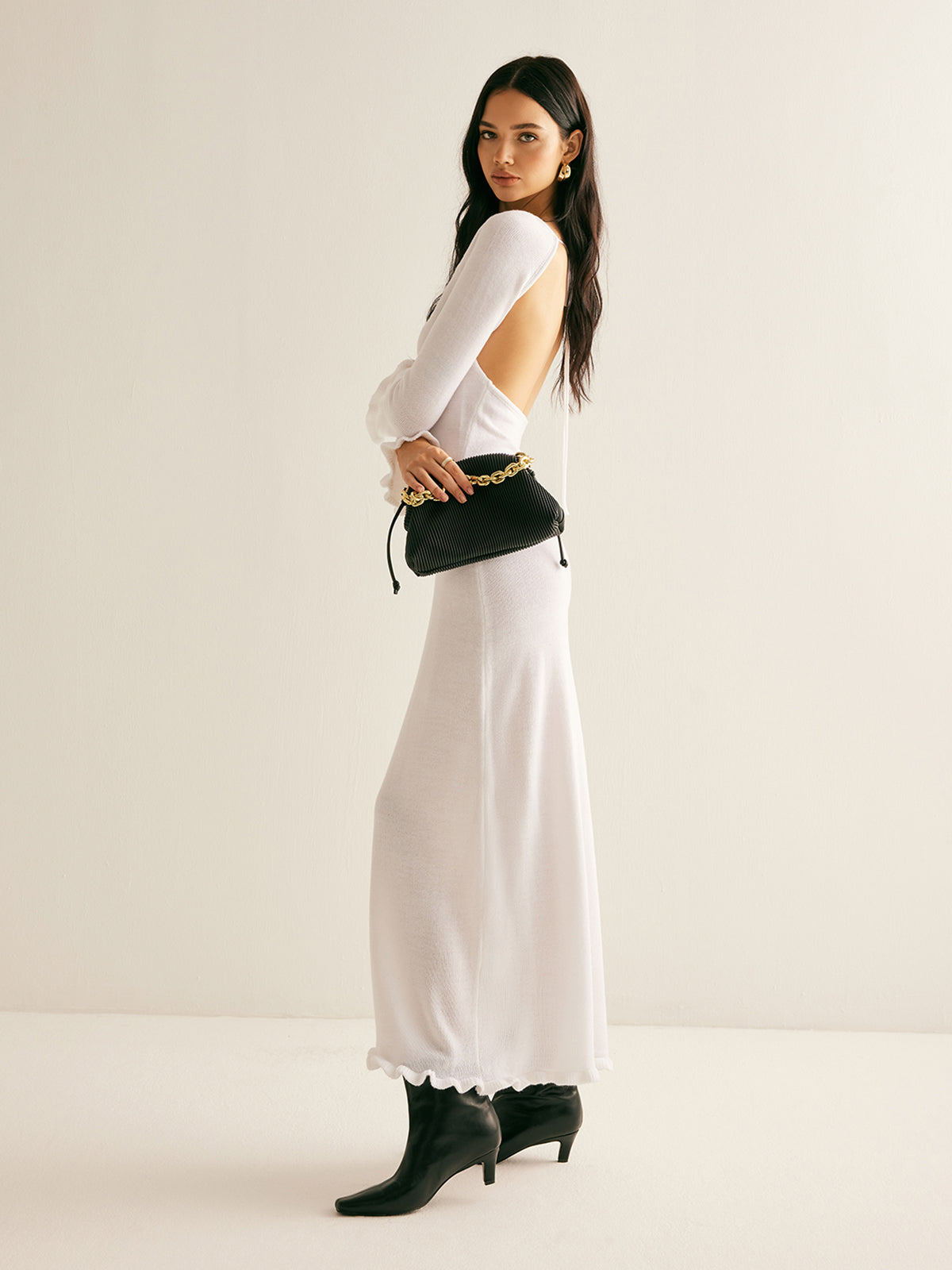 Lettuce Trim Backless Sweater Long Dress-CALLISTARI