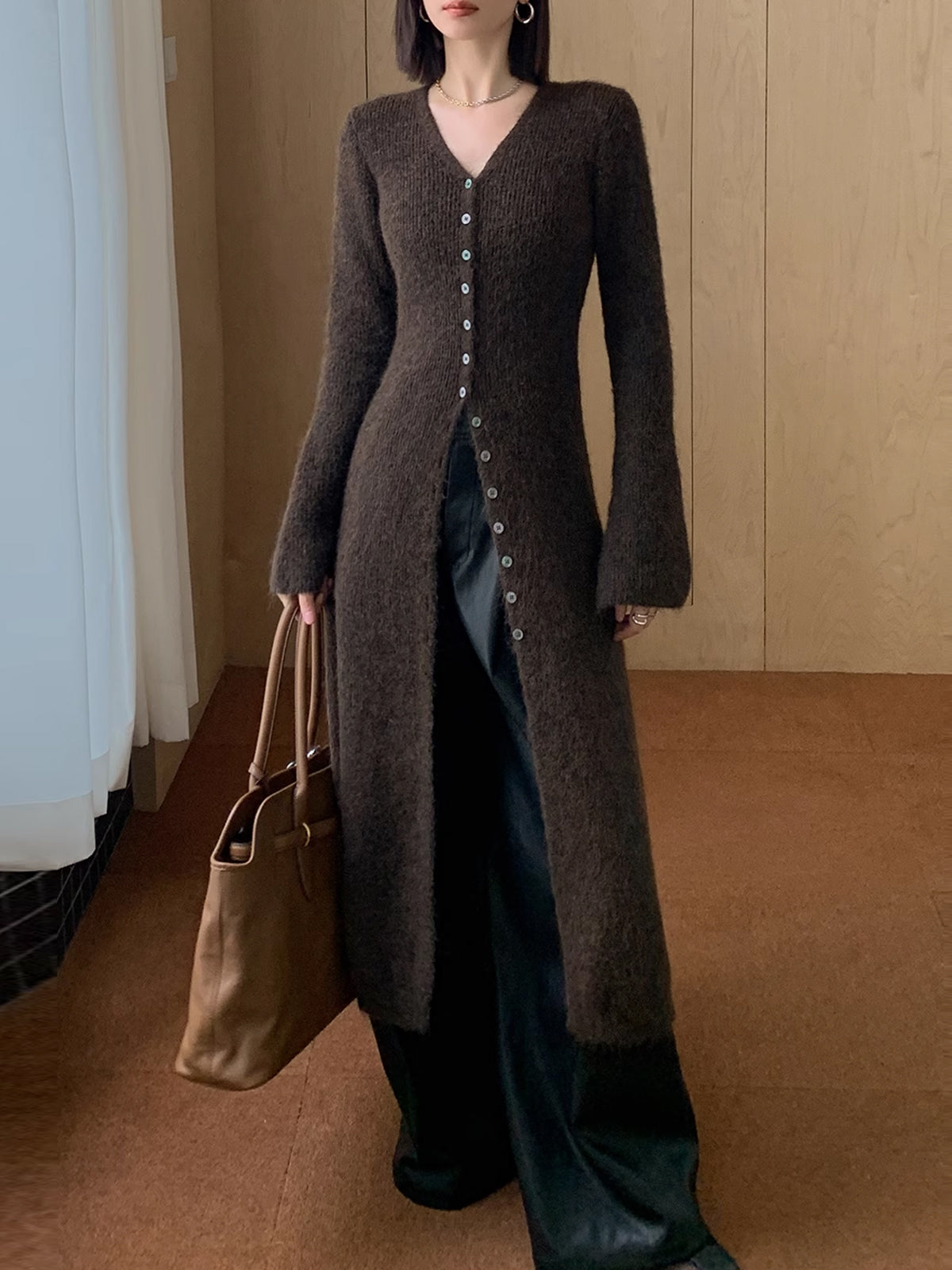 Stacking V-Neck Split Breasted Sweater Dress-CALLISTARI