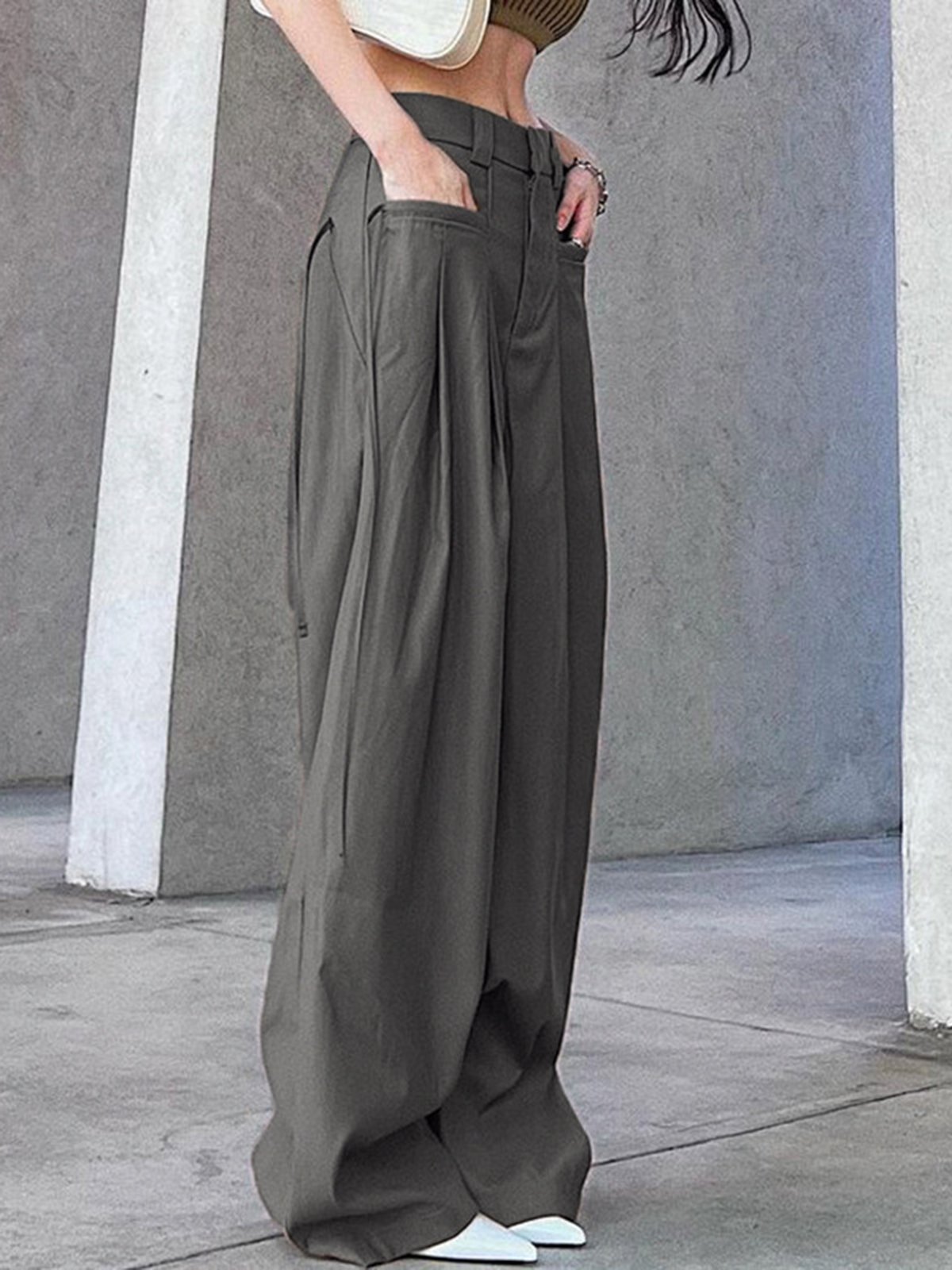 Knotted Pleated Wide-Leg Draped Pants-CALLISTARI
