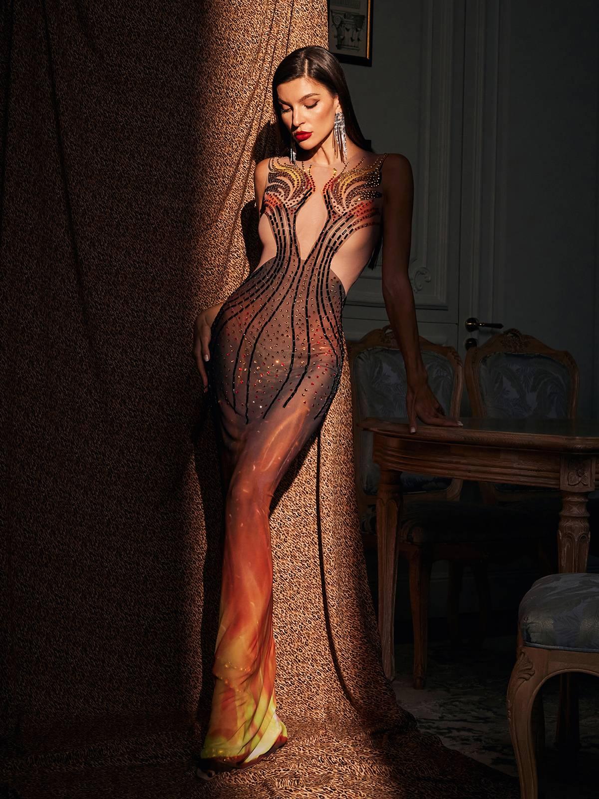 Bellezza Printed Rhinestone Maxi Dress - Mew Mews