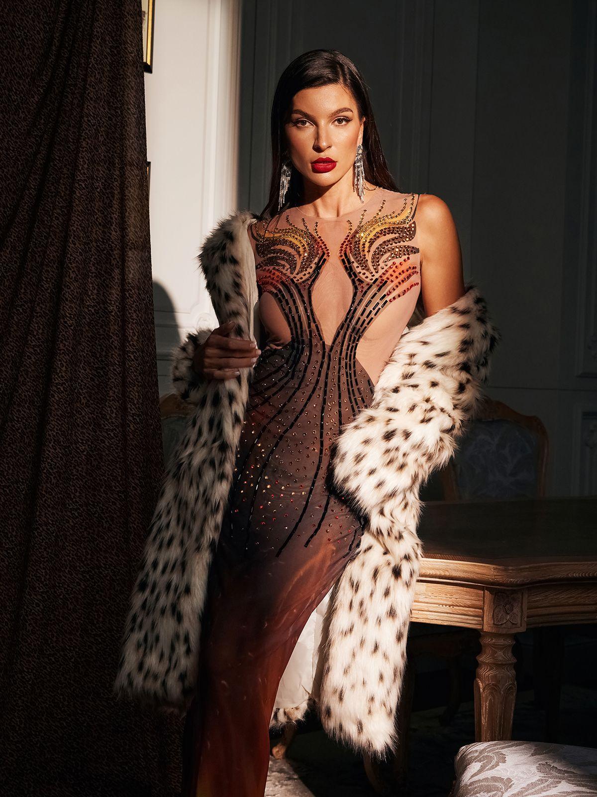 Bellezza Printed Rhinestone Maxi Dress - Mew Mews