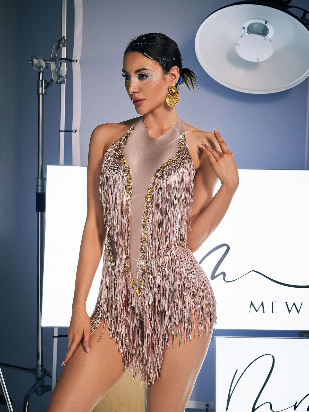 Benicio Halterneck Fringe Sequin Bodysuit - Mew Mews