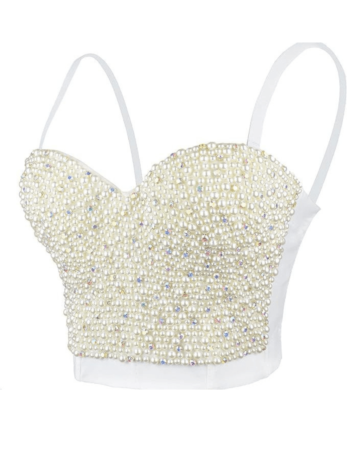 Bess Pearl Embellished Corset Top In White - Mew Mews