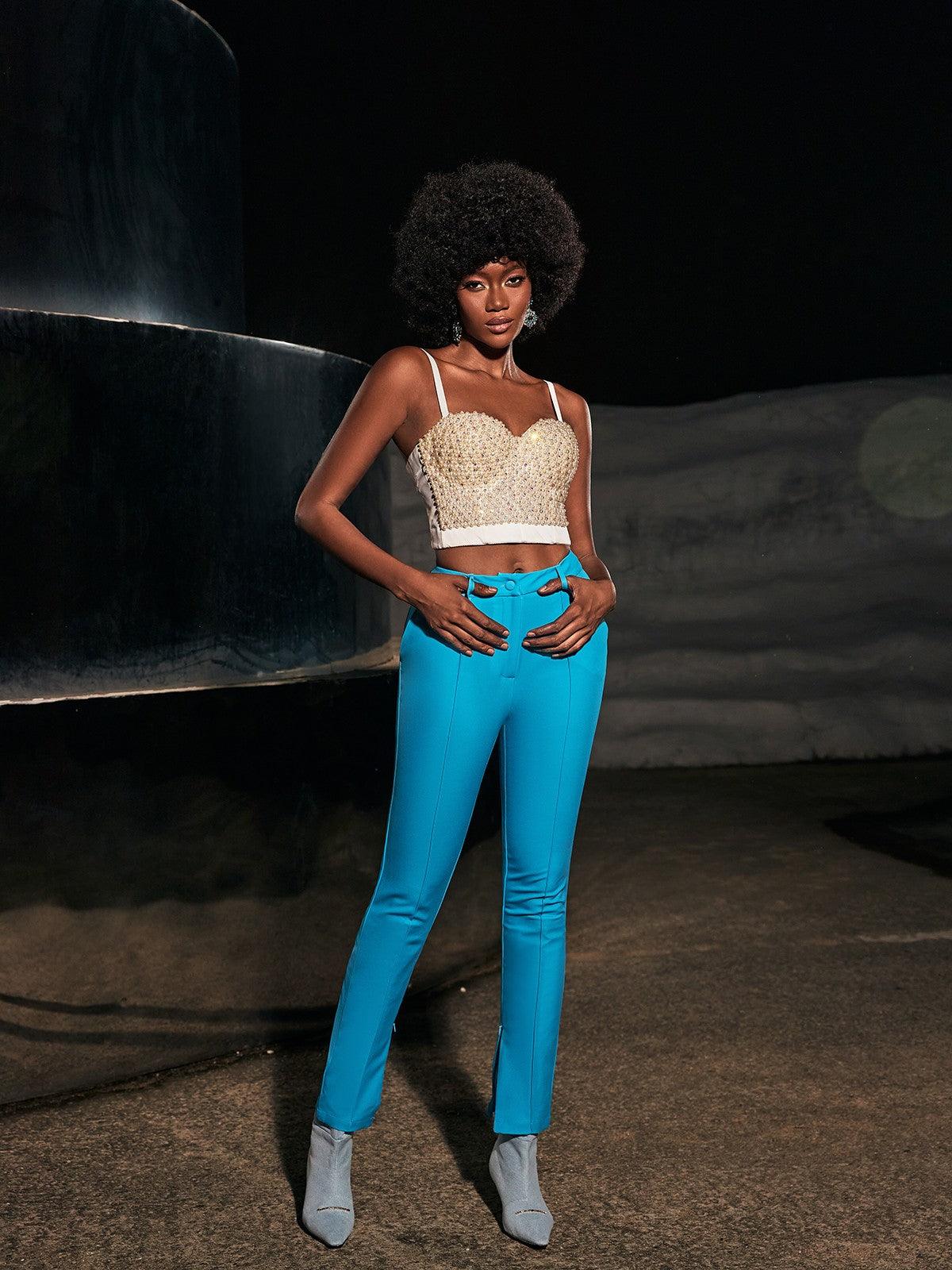 Bess Pearl Embellished Corset Top In White - Mew Mews