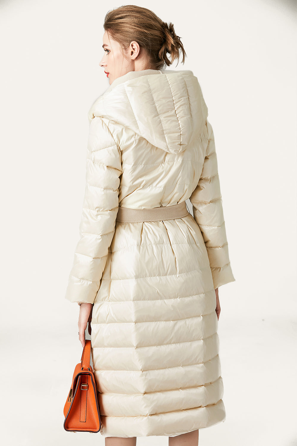 Ivory Button Quilted Puffer Jacket with Faux Fur Hood-CALLISTARI