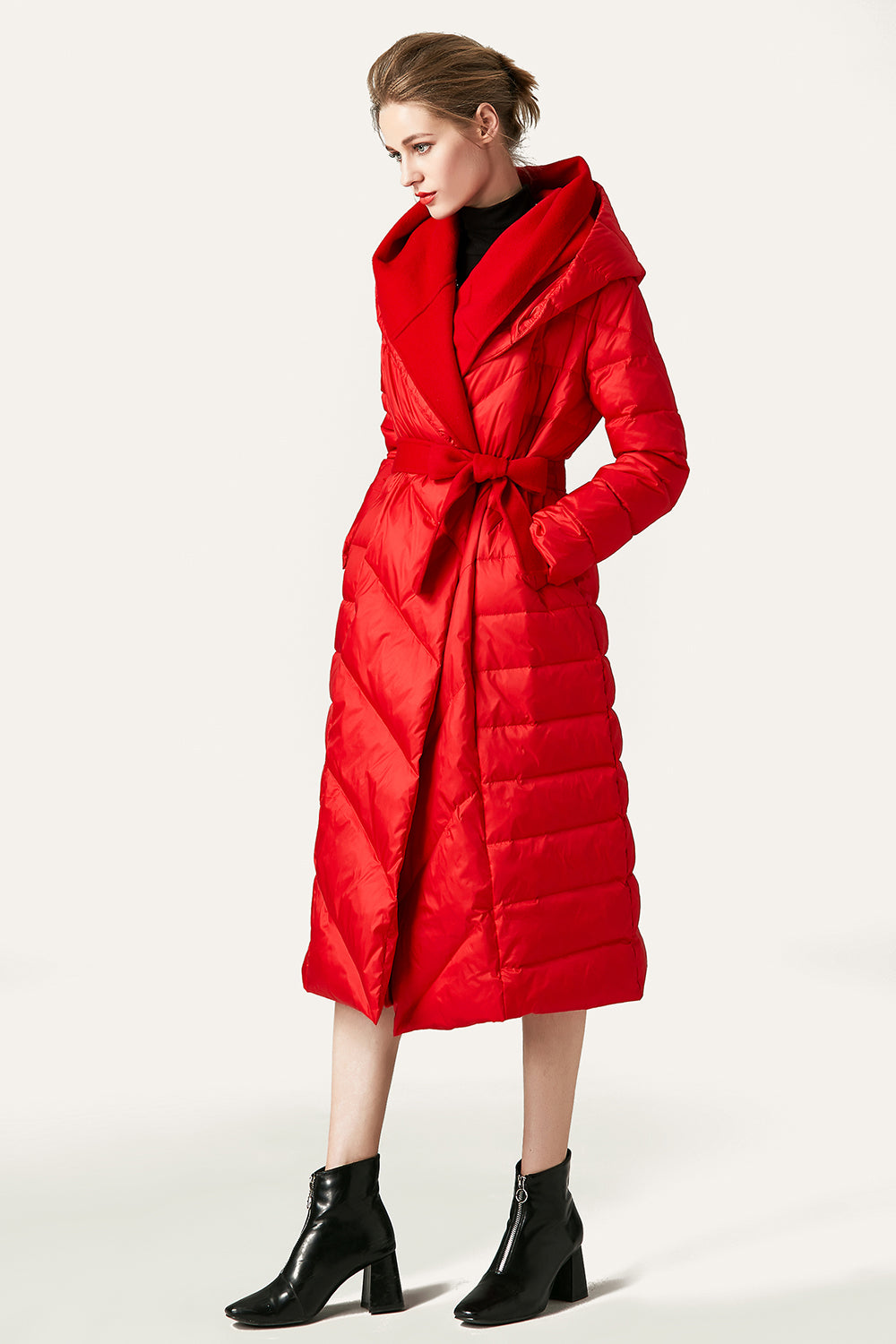 Black Button Quilted Puffer Jacket with Faux Fur Hood-CALLISTARI