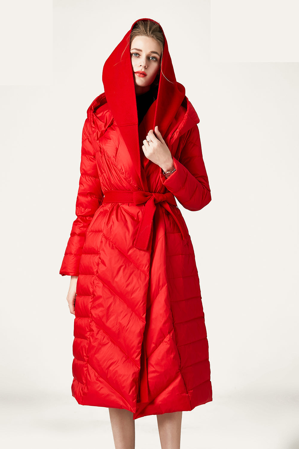 Ivory Button Quilted Puffer Jacket with Faux Fur Hood-CALLISTARI