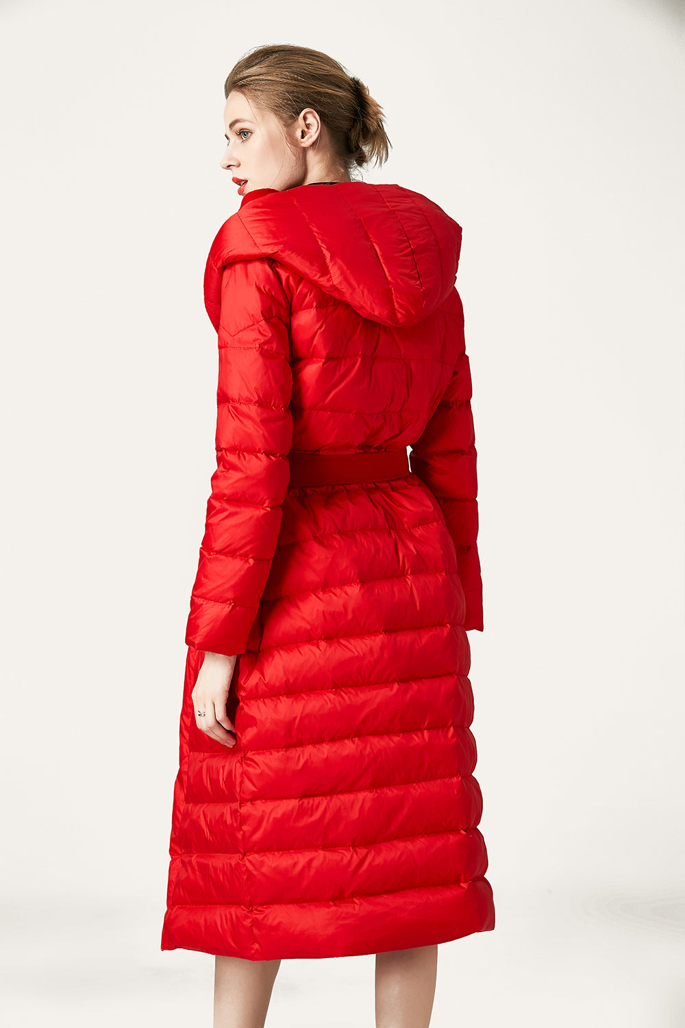 Black Button Quilted Puffer Jacket with Faux Fur Hood-CALLISTARI