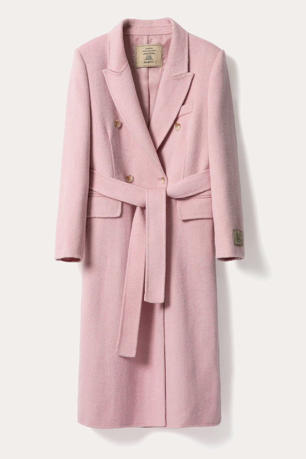 Pink Peak Lapel Double Breasted Long Women Wool Coat-CALLISTARI