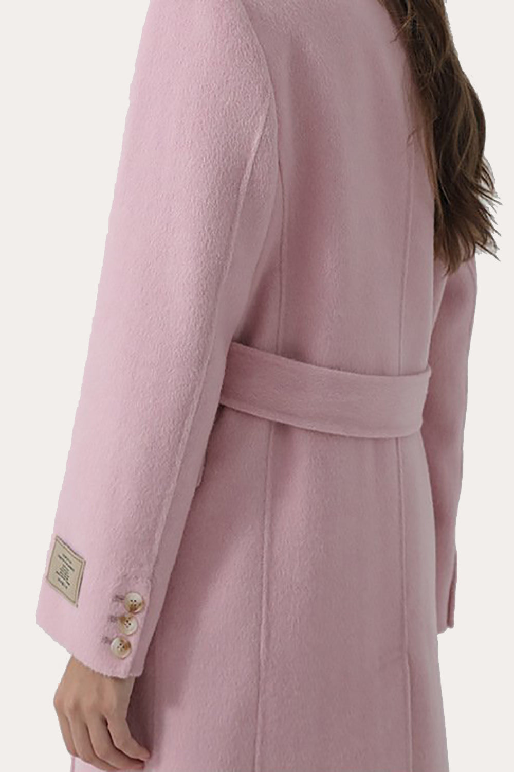 Pink Peak Lapel Double Breasted Long Women Wool Coat-CALLISTARI
