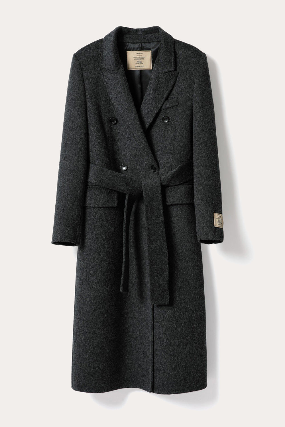 Dark Grey Double Breasted Peak Lapel Long Slim Fit Wool Coat-CALLISTARI