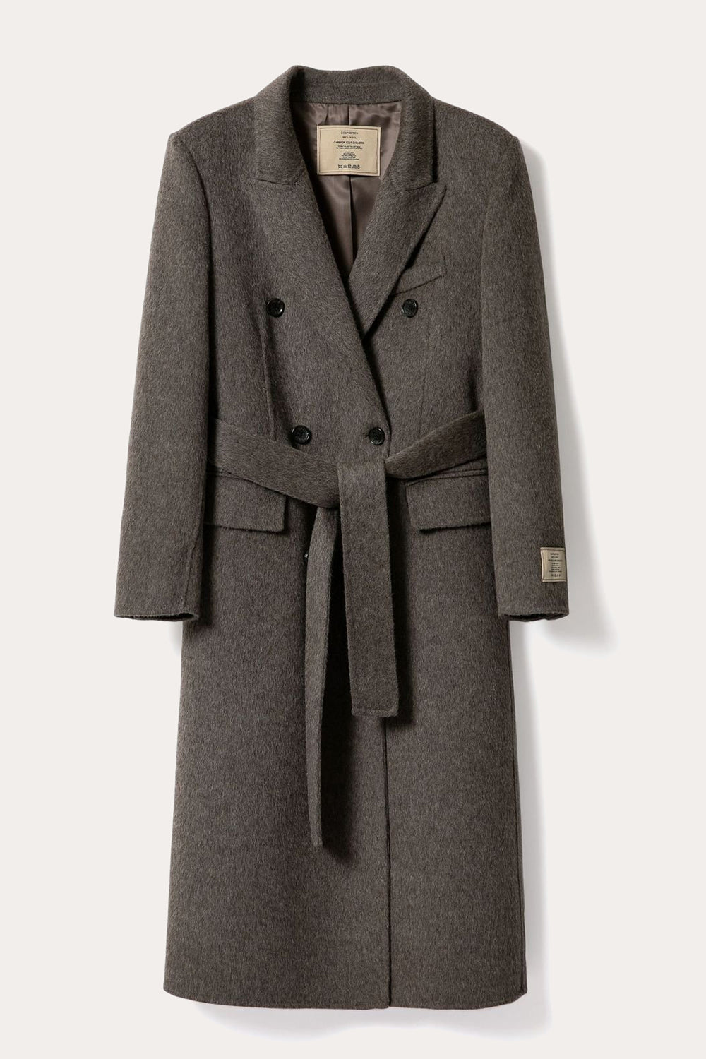 Dark Grey Double Breasted Peak Lapel Long Slim Fit Wool Coat-CALLISTARI