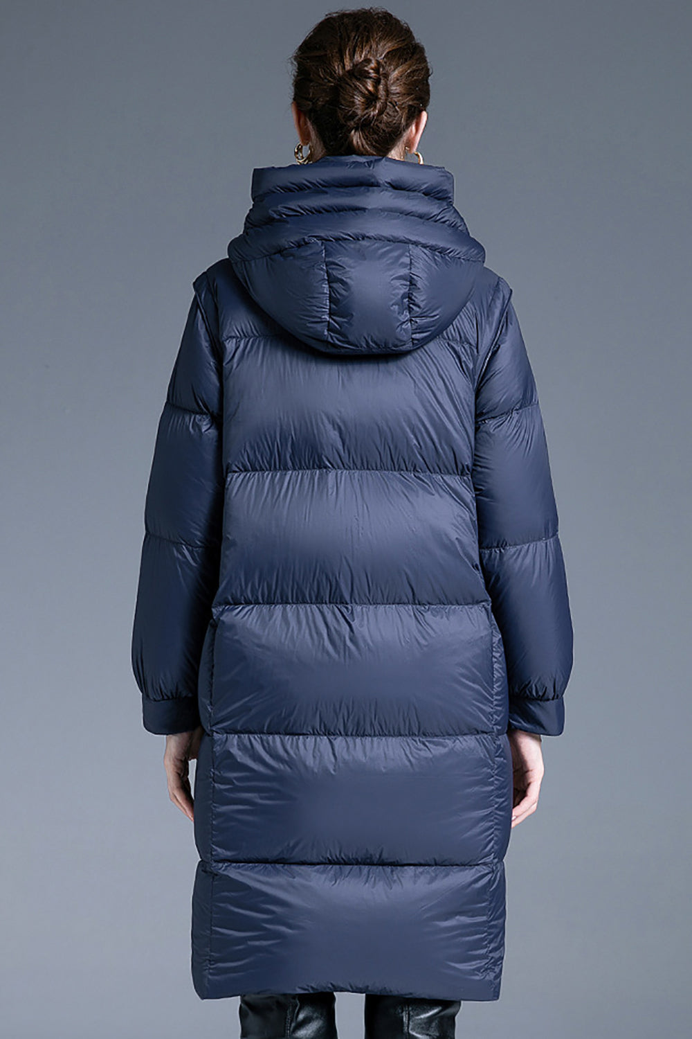 Navy Long Winter Down Jacket With Pockets-CALLISTARI