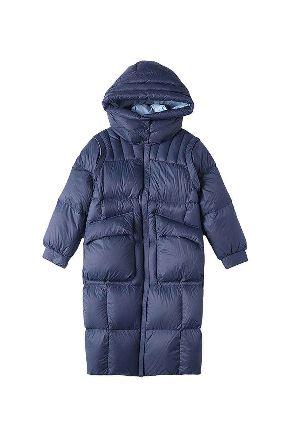 Navy Long Winter Down Jacket With Pockets-CALLISTARI
