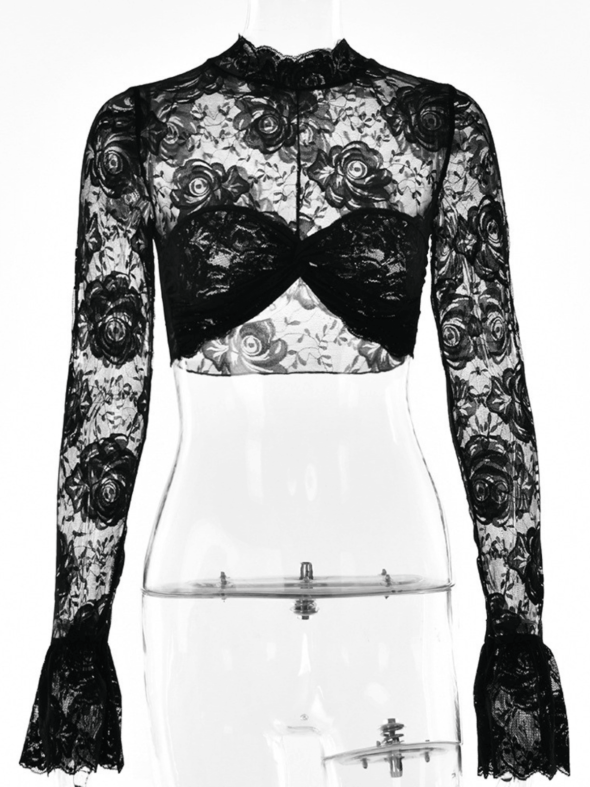 Calida Floral Crop Lace Top In Black - Mew Mews