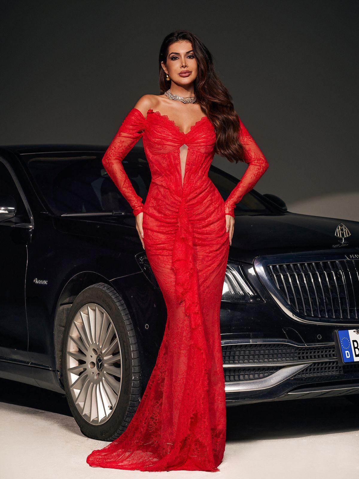 Capella Off Shoulder Lace Mermaid Maxi Dress - Mew Mews