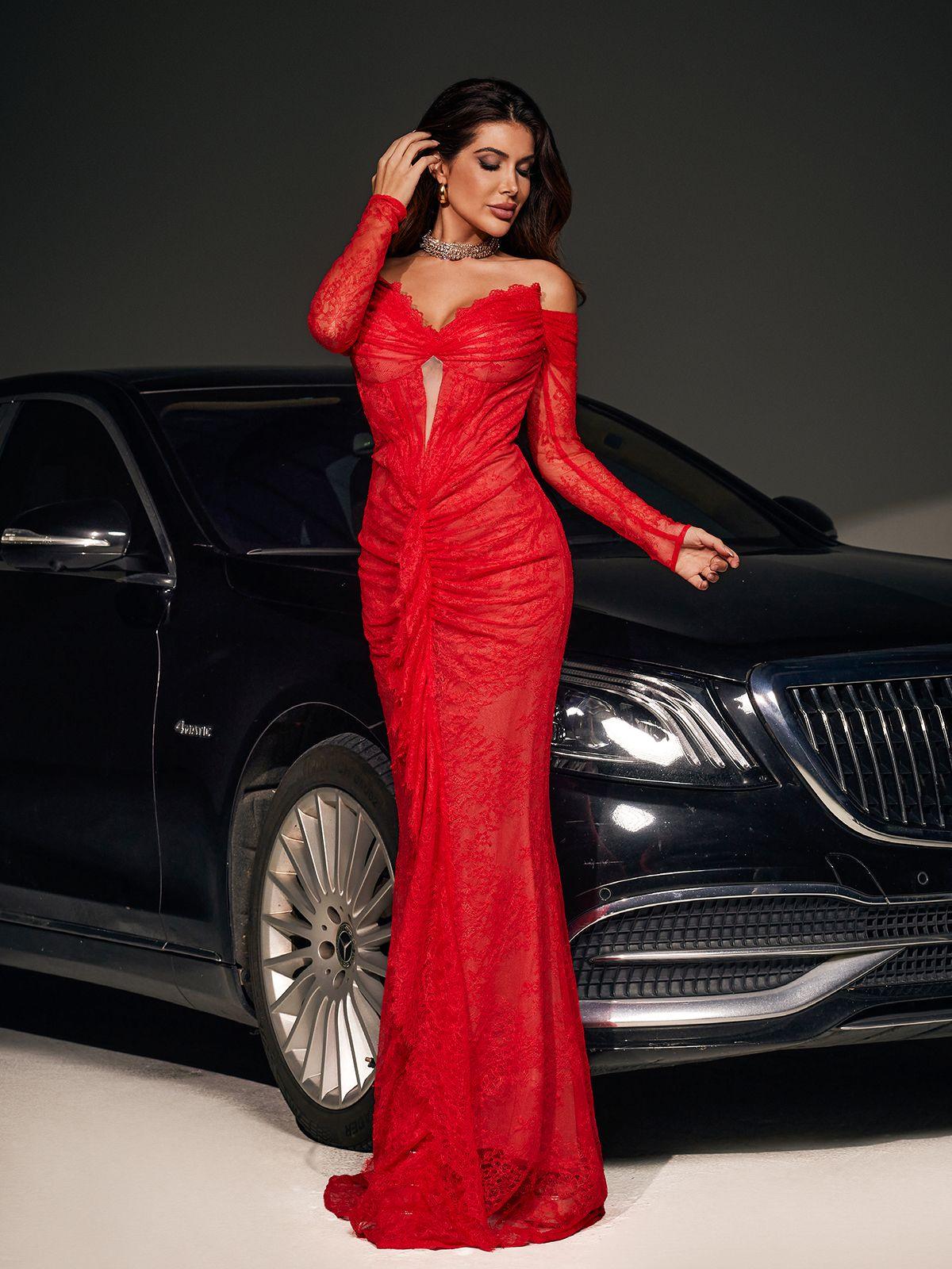 Capella Off Shoulder Lace Mermaid Maxi Dress - Mew Mews