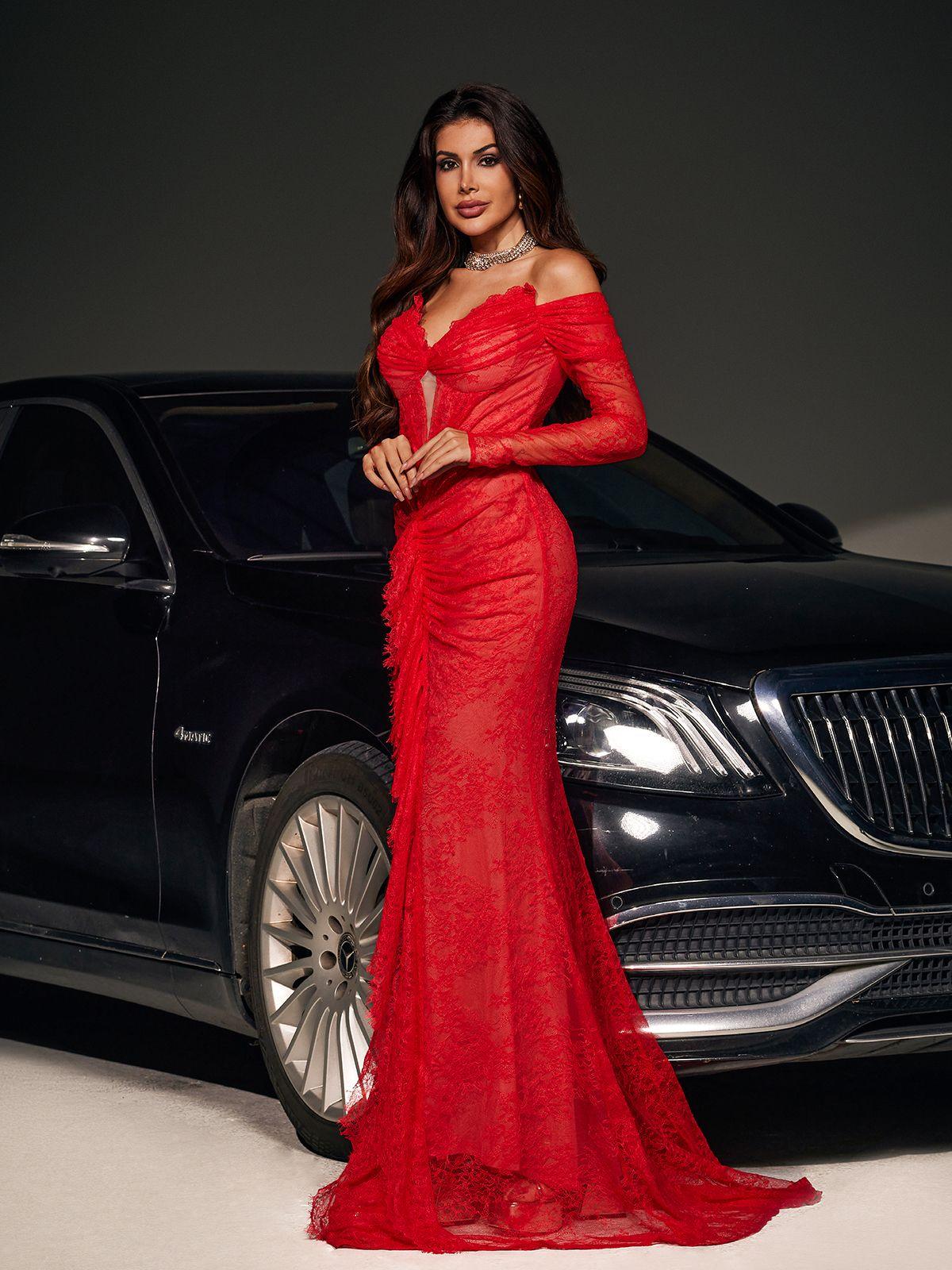 Capella Off Shoulder Lace Mermaid Maxi Dress - Mew Mews