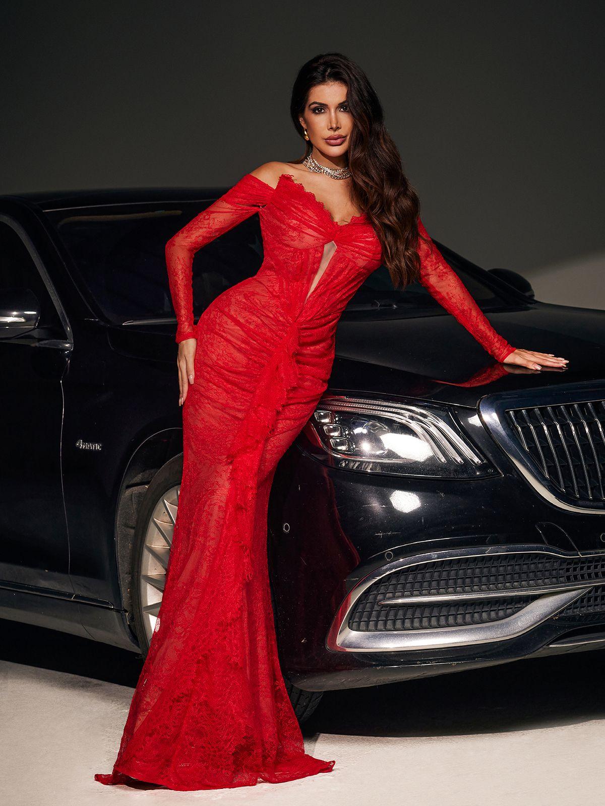 Capella Off Shoulder Lace Mermaid Maxi Dress - Mew Mews