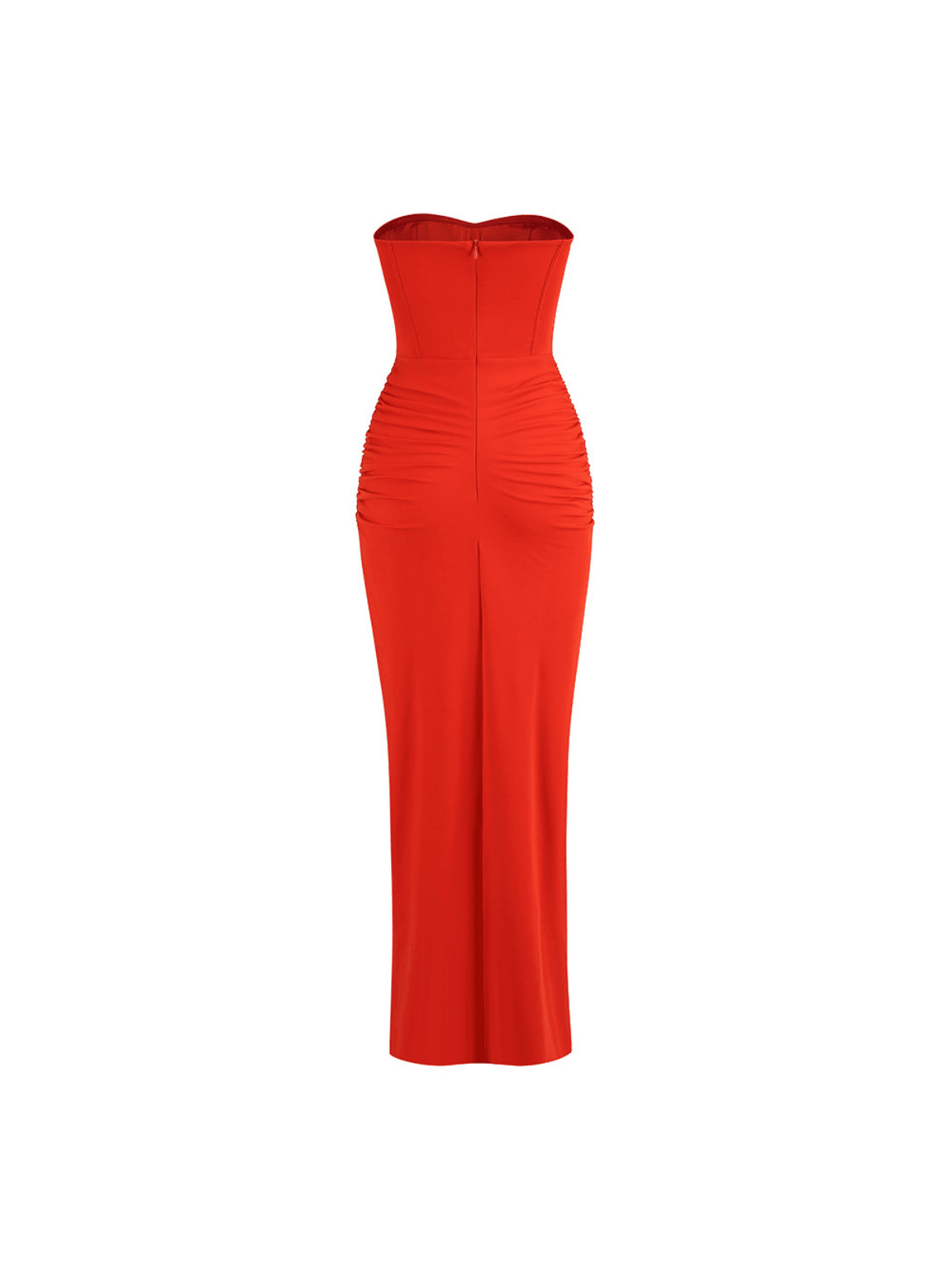 Carew Strapless Ruched Dress In Red - Mew Mews
