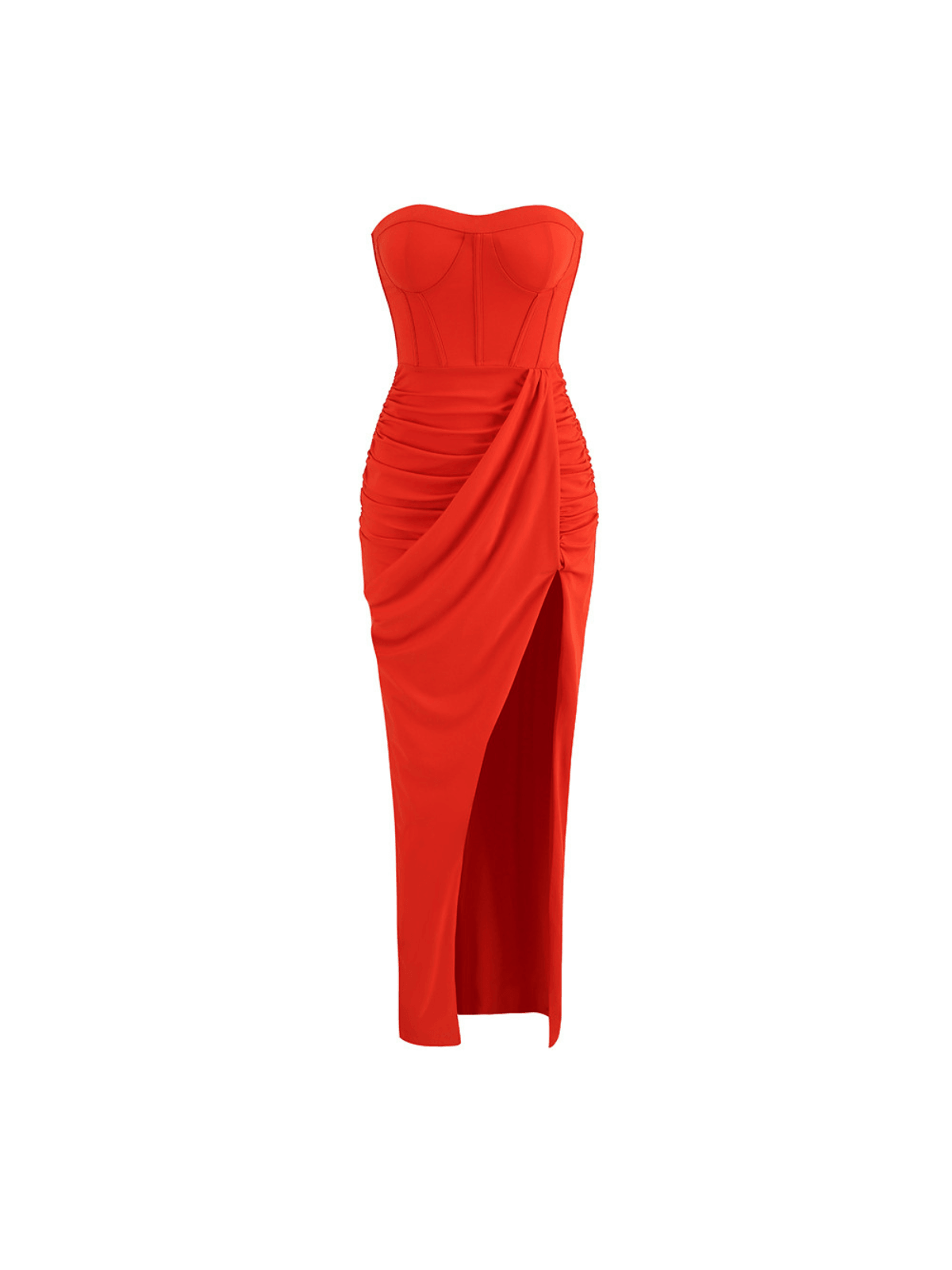 Carew Strapless Ruched Dress In Red - Mew Mews