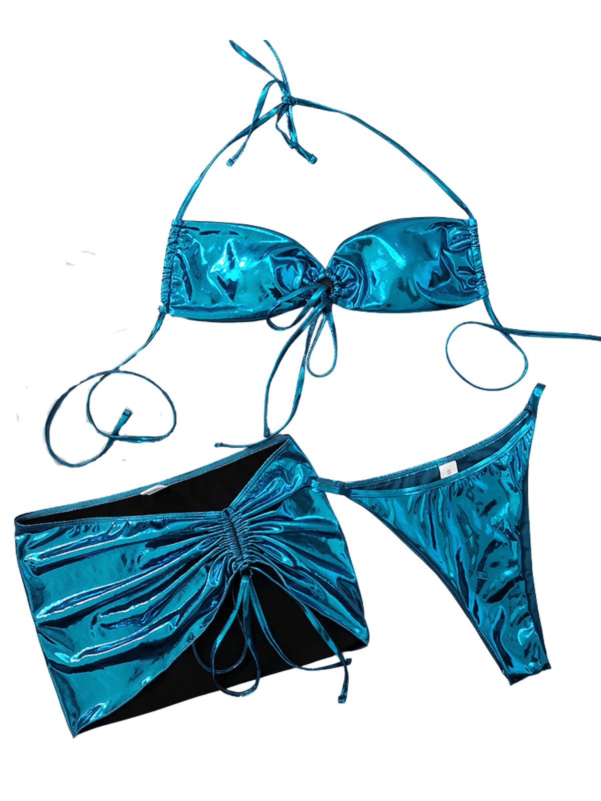 Cassius Lacing Metallic Bikini Three Piece Set - Mew Mews