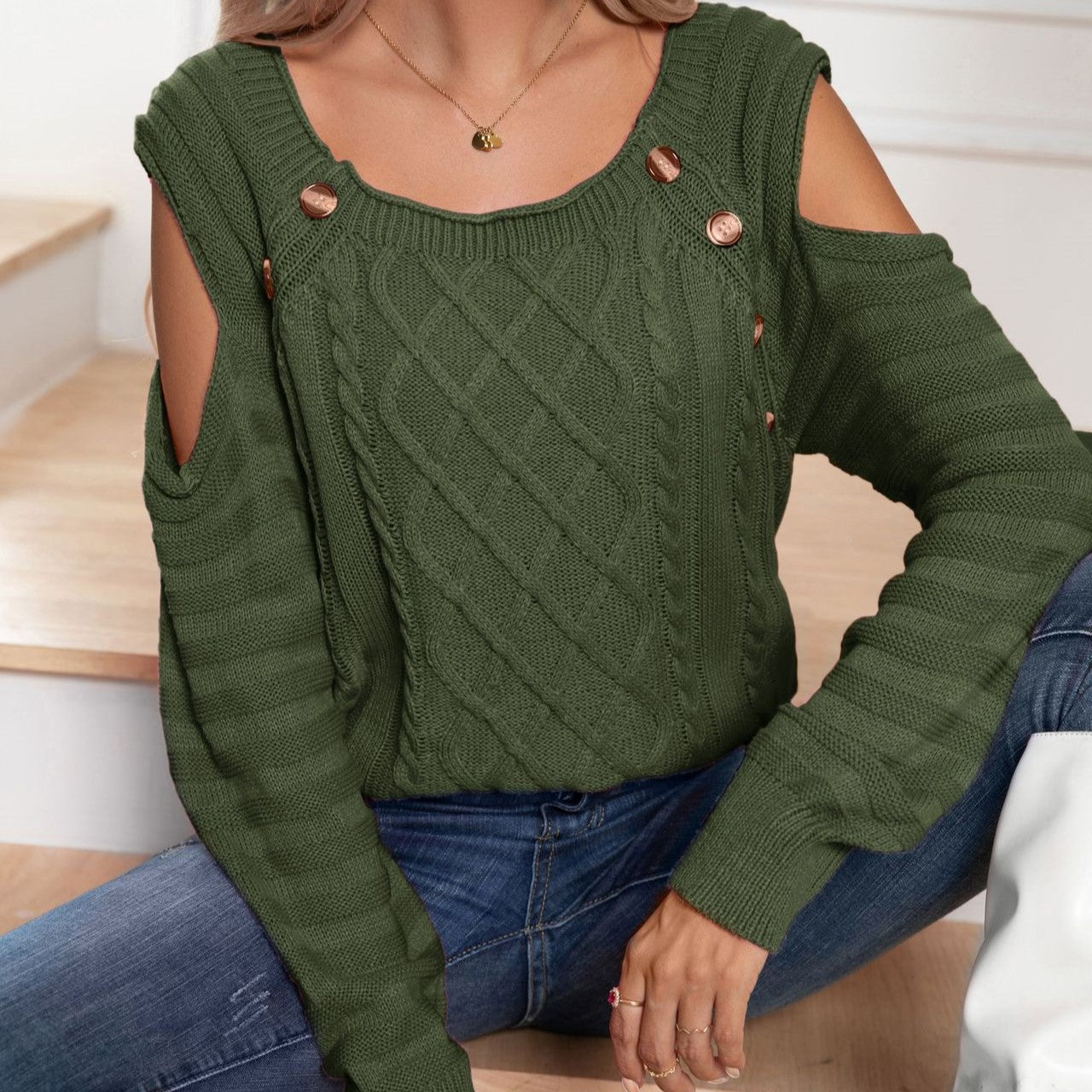 Elegant Button Twist Knitted Pullover Sweater-CALLISTARI