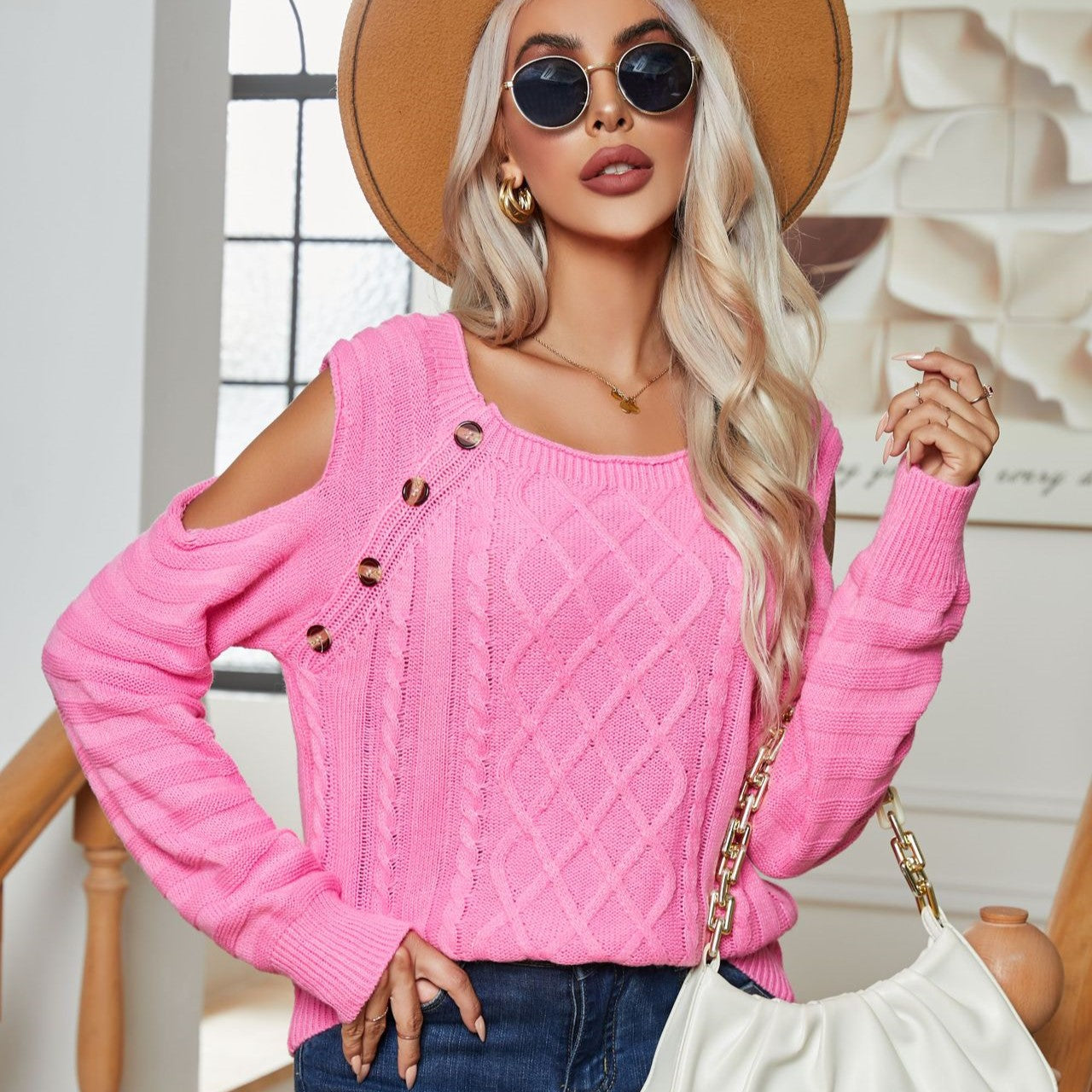 Elegant Button Twist Knitted Pullover Sweater-CALLISTARI