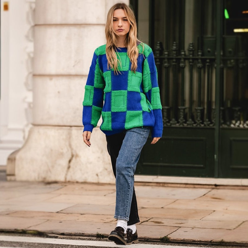 Casual Checked Loose Pullover Sweater-CALLISTARI