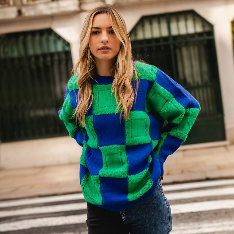 Casual Checked Loose Pullover Sweater-CALLISTARI