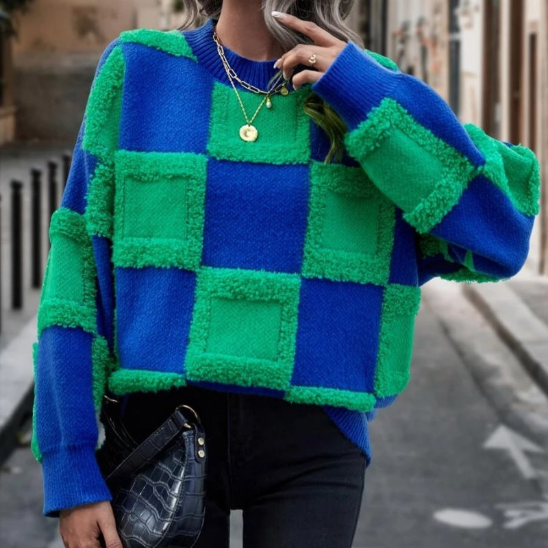 Casual Checked Loose Pullover Sweater-CALLISTARI