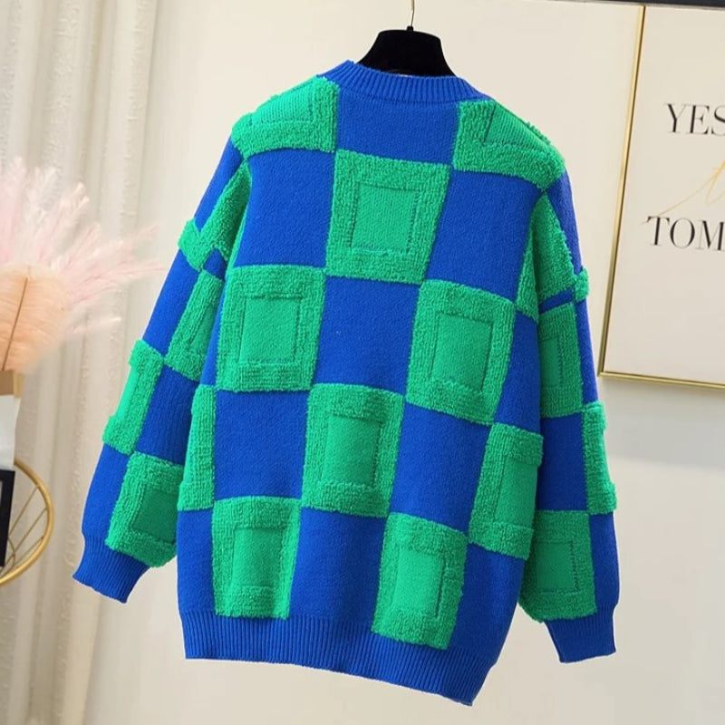 Casual Checked Loose Pullover Sweater-CALLISTARI