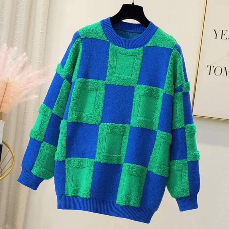 Casual Checked Loose Pullover Sweater-CALLISTARI