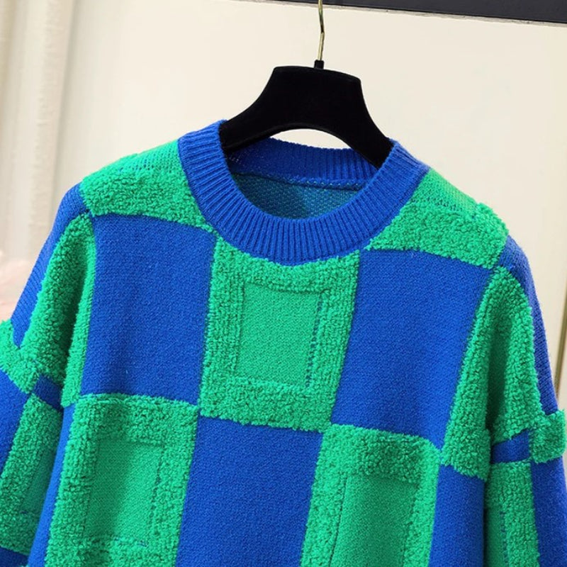 Casual Checked Loose Pullover Sweater-CALLISTARI