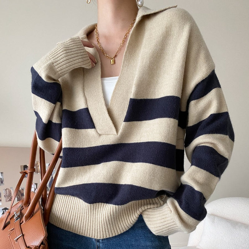 Casual Large Striped Loose Pullover Sweater-CALLISTARI