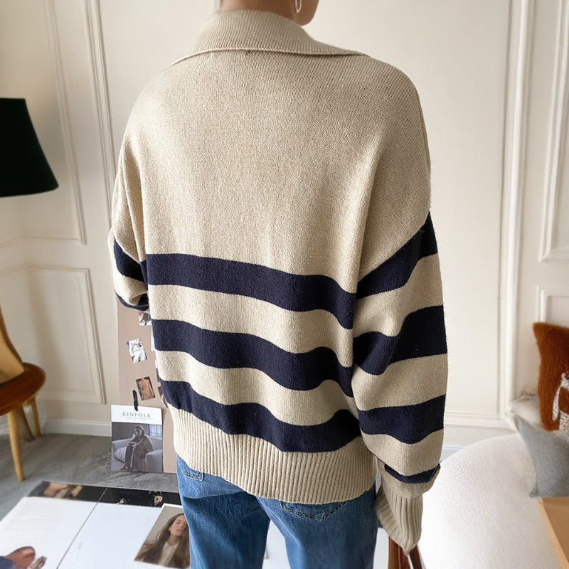 Casual Large Striped Loose Pullover Sweater-CALLISTARI