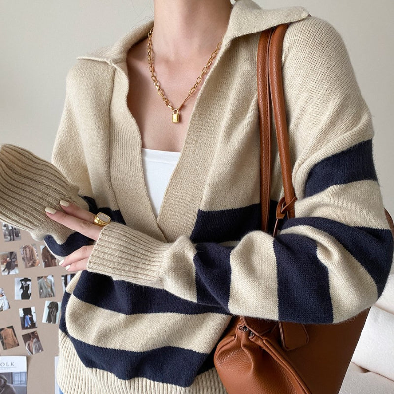 Casual Large Striped Loose Pullover Sweater-CALLISTARI