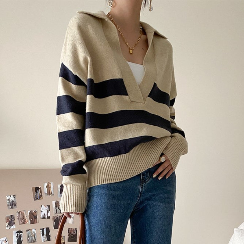 Casual Large Striped Loose Pullover Sweater-CALLISTARI