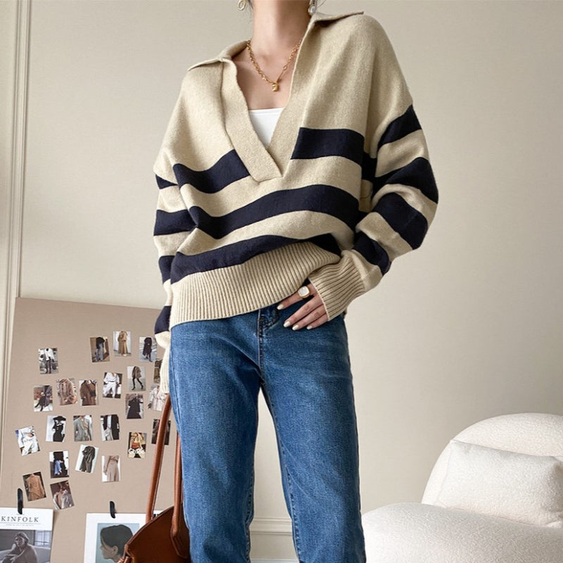 Casual Large Striped Loose Pullover Sweater-CALLISTARI